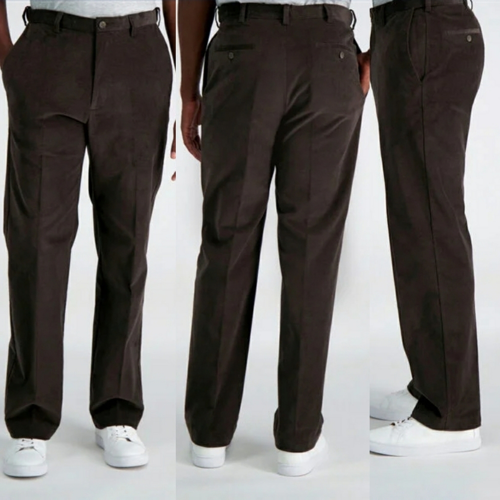 HAGGAR Mens Brown Relaxed Fit Corduroy Pants, Size 34 x 32